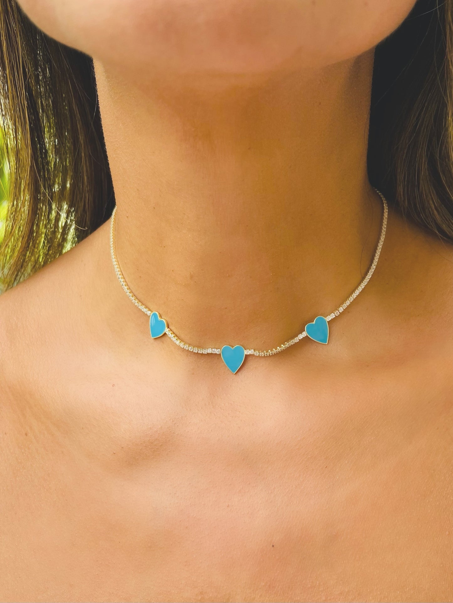 3 Pretty Hearts Turquoise Choker