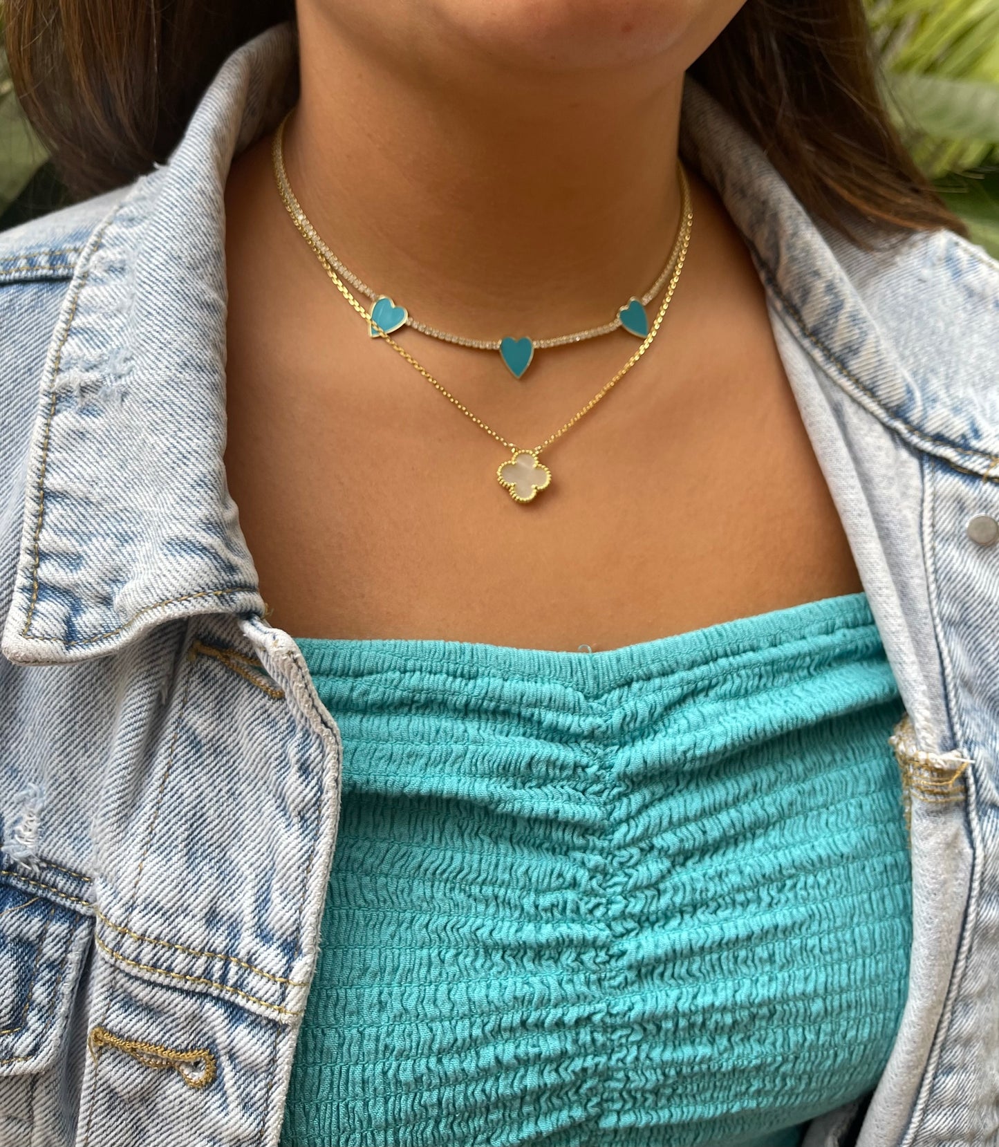 3 Pretty Hearts Turquoise Choker