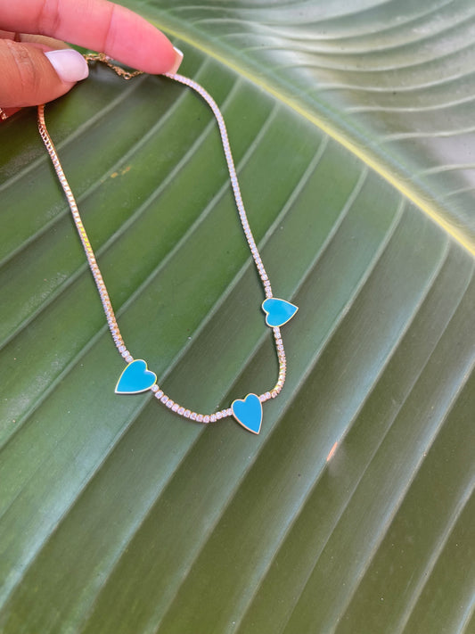 3 Pretty Hearts Turquoise Choker